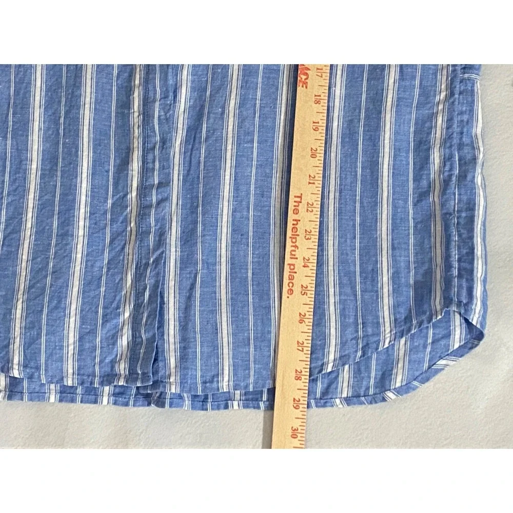J Jill Love Linen Shirt womens Medium Blue & White Striped Linen Button-Up - Picture 8 of 11